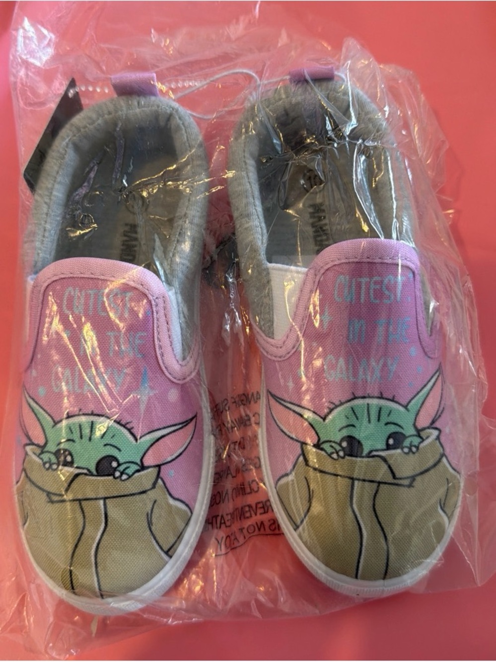 Kids' Pink 'Cutest in the Galaxy' Baby Yoda Slip-On Shoes